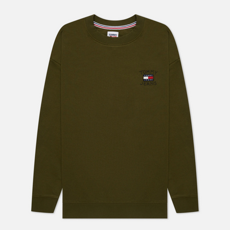 Женская толстовка Tommy Jeans Relaxed Homespun Flag Crew Neck, цвет оливковый, размер XS