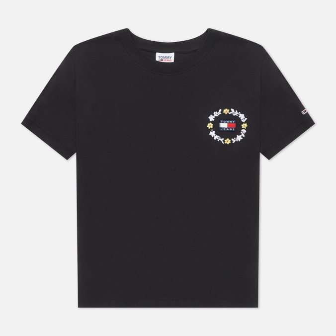 Женская футболка Tommy Jeans, цвет чёрный, размер XS DW0DW11283BDS Floral Embroidery Badge - фото 1