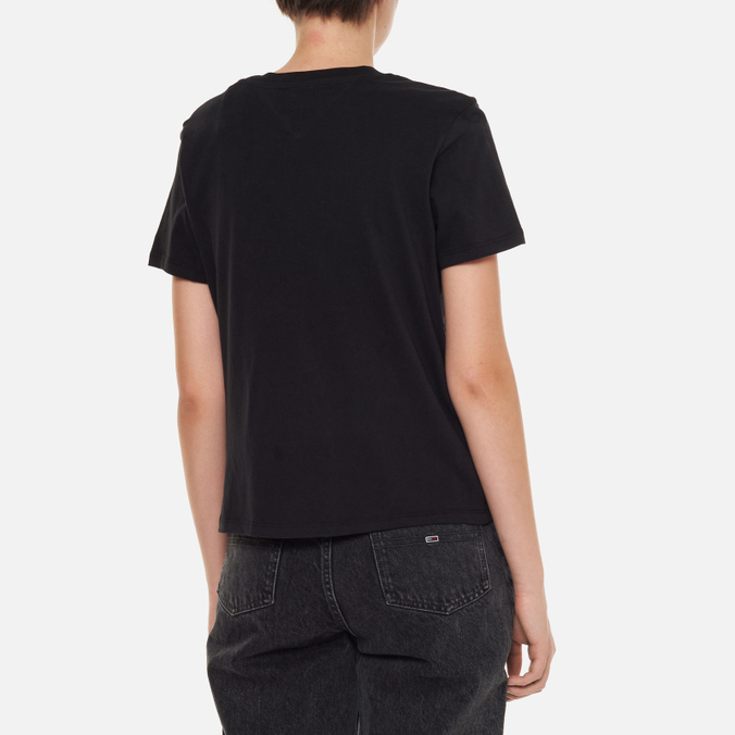 Женская футболка Tommy Jeans, цвет чёрный, размер XS DW0DW11283BDS Floral Embroidery Badge - фото 4