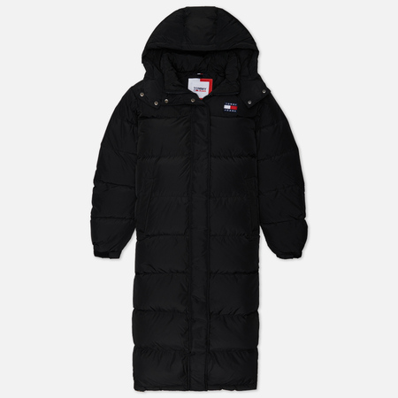 фото Женский пуховик tommy jeans alaska long puffer, цвет чёрный, размер xs