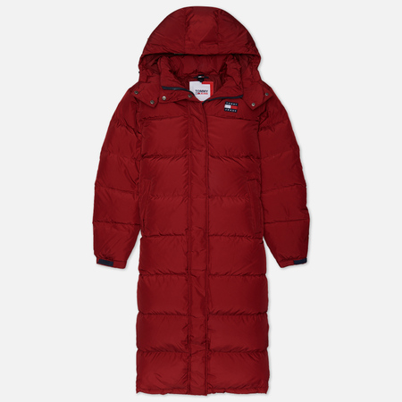 фото Женский пуховик tommy jeans alaska long puffer, цвет бордовый, размер xs