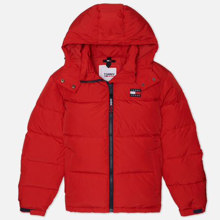 фото Женский пуховик tommy jeans alaska hooded puffer, цвет красный, размер xs