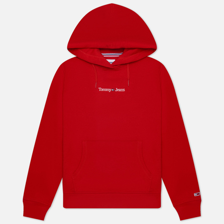 фото Женская толстовка tommy jeans regular serif linear hoodie, цвет красный, размер xs