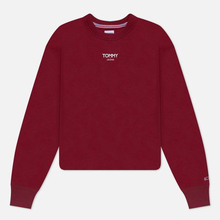 фото Женская толстовка tommy jeans relaxed cropped essential logo crew neck, цвет бордовый, размер xs