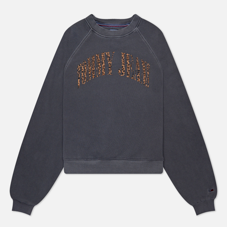 фото Женская толстовка tommy jeans relaxed leo crew neck, цвет серый, размер xs