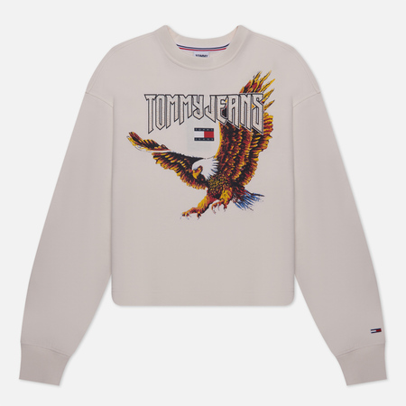 фото Женская толстовка tommy jeans relaxed cropped vintage eagle crew neck, цвет белый, размер xs