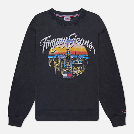 фото Женская толстовка tommy jeans relaxed vintage city crew neck, цвет чёрный, размер xs