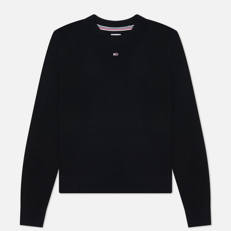 фото Женский свитер tommy jeans essential crew neck, цвет чёрный, размер xs