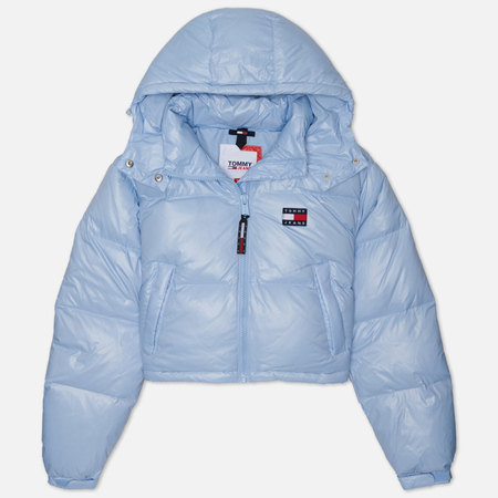 фото Женский пуховик tommy jeans alaska cropped puffer, цвет голубой, размер s