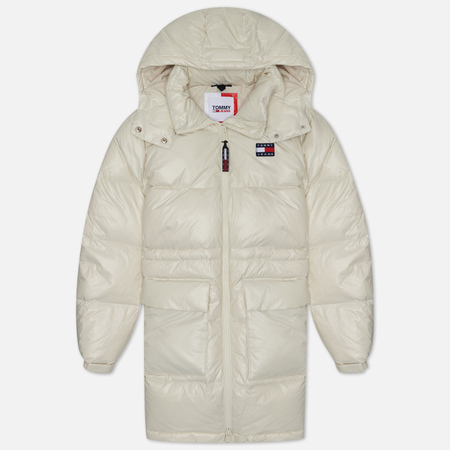 фото Женский пуховик tommy jeans alaska midi puffer, цвет бежевый, размер xs