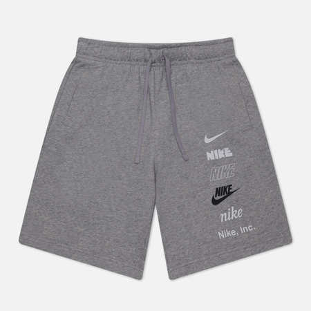 фото Мужские шорты nike club+ fleece multi logo, цвет серый, размер s