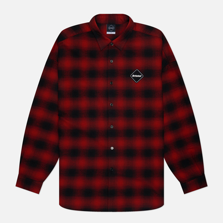 фото Мужская рубашка f.c. real bristol big logo baggy flannel, цвет красный, размер s