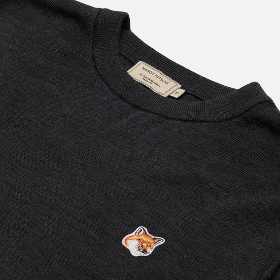 Мужской свитер Maison Kitsune Fox Head Patch Regular R-Neck Anthracite Melange