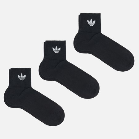 Комплект носков adidas Originals 3-Pack Ankle Mid-Cut Crew, цвет чёрный, размер 40-42 EU