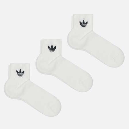 Комплект носков adidas Originals 3-Pack Ankle Mid-Cut Crew, цвет белый, размер 37-39 EU