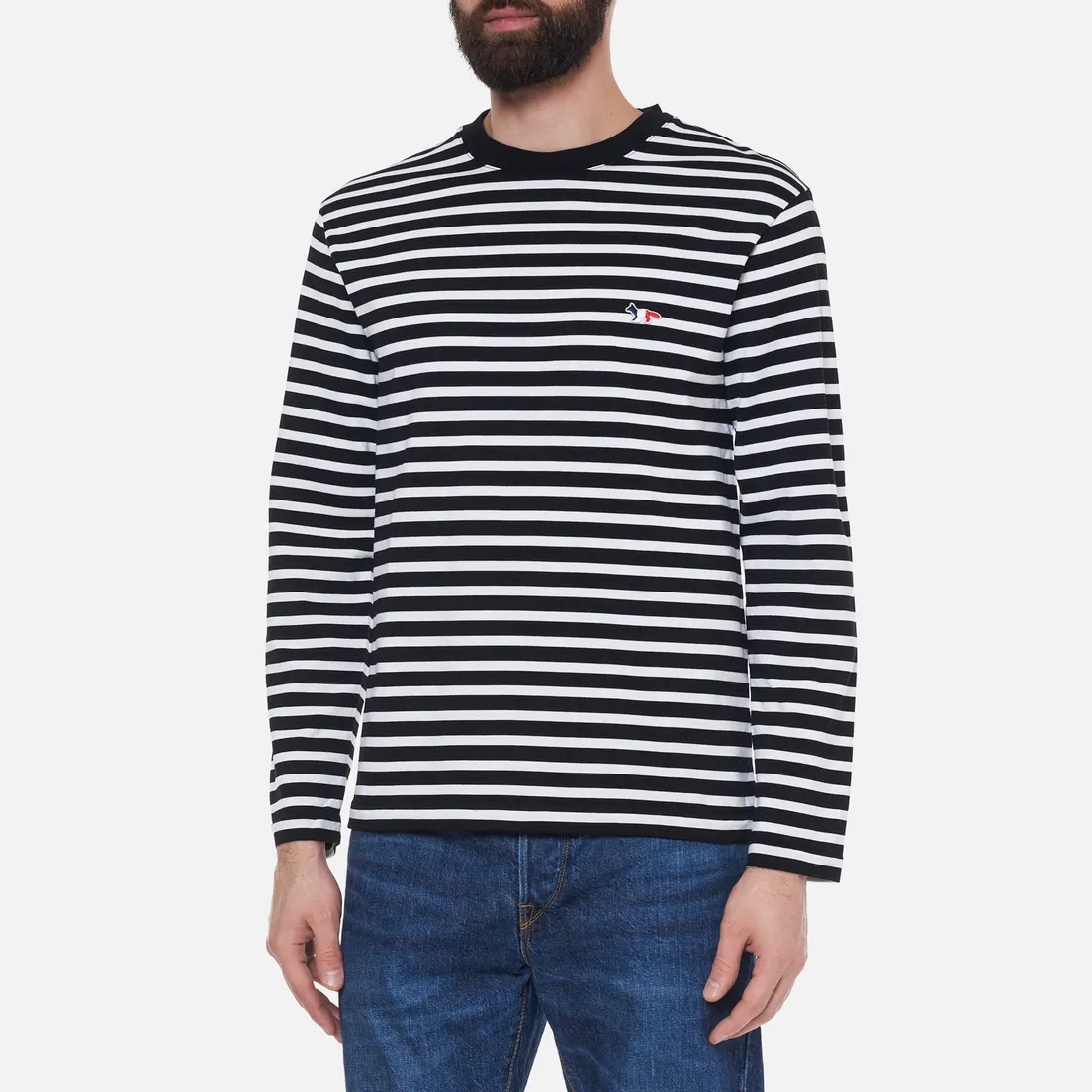 Maison Kitsune Мужской лонгслив Tricolor Fox Patch Classic Marin