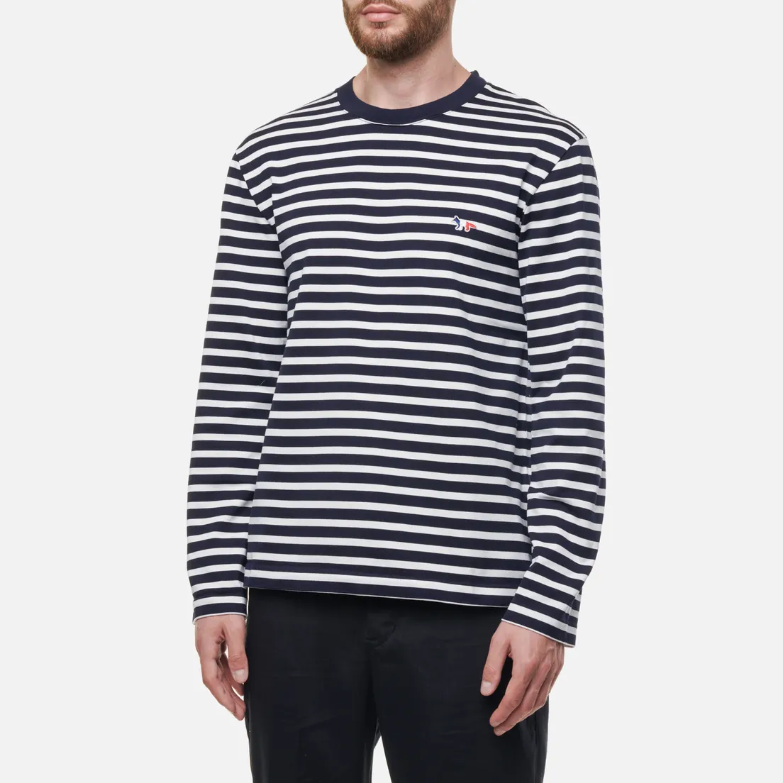Maison Kitsune Мужской лонгслив Tricolor Fox Patch Classic Marin