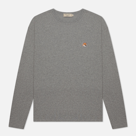Мужской лонгслив Maison Kitsune Fox Head Patch Grey Melange