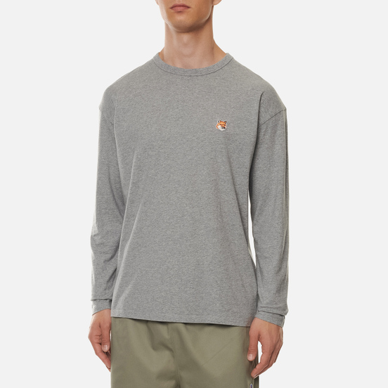 Мужской лонгслив Maison Kitsune Fox Head Patch Grey Melange