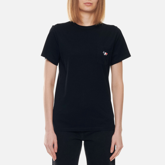 Женская футболка Maison Kitsune Tricolor Fox Patch Black