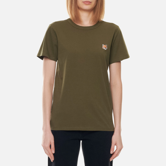 Женская футболка Maison Kitsune Fox Head Patch Khaki