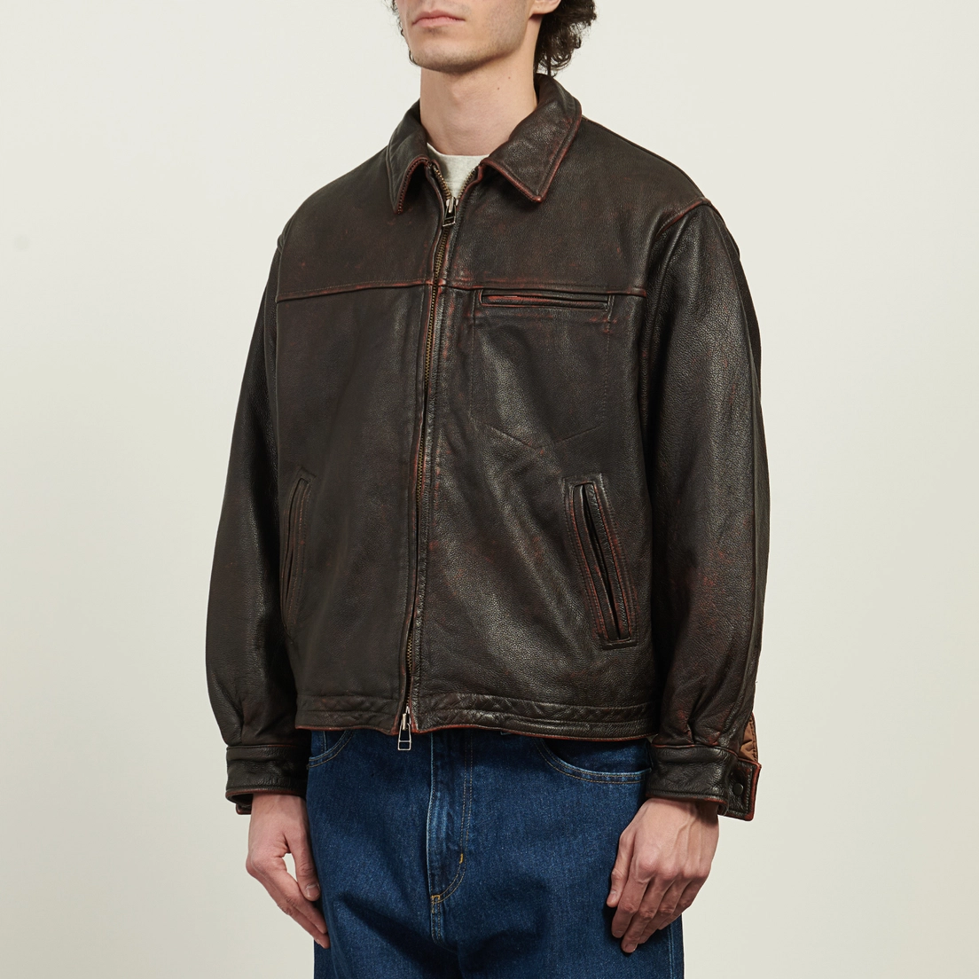 FrizmWORKS Мужская демисезонная куртка Destroyed Cowhide Leather