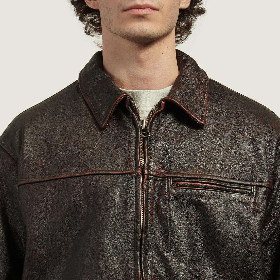 FrizmWORKS Мужская демисезонная куртка Destroyed Cowhide Leather