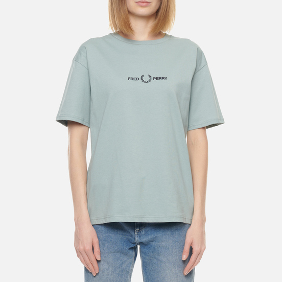 Женская футболка Fred Perry Branded Tape Embroidered Silver Blue