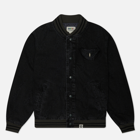 фото Мужская куртка бомбер thisisneverthat x grateful dead lightning denim varsity, цвет чёрный, размер s