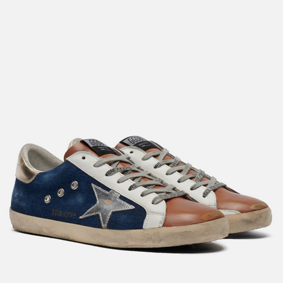 Мужские кроссовки Golden Goose Superstar Denim/Laminated Star Dark Blue/Cuoio/Silver/Gold
