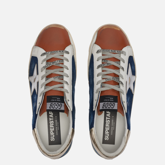 Мужские кроссовки Golden Goose Superstar Denim/Laminated Star Dark Blue/Cuoio/Silver/Gold