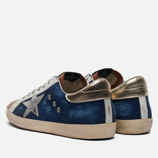 Мужские кроссовки Golden Goose Superstar Denim/Laminated Star Dark Blue/Cuoio/Silver/Gold