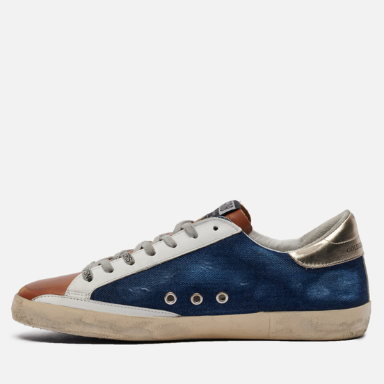 Мужские кроссовки Golden Goose Superstar Denim/Laminated Star Dark Blue/Cuoio/Silver/Gold