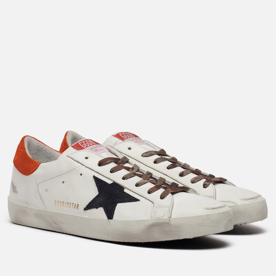 Мужские кроссовки Golden Goose Superstar Leather/Leather Star White/Night Blue/Fanta Orange