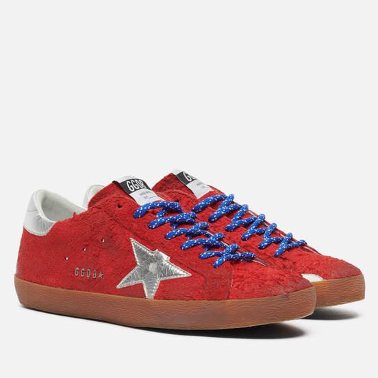 Мужские кроссовки Golden Goose Super-Star Long Hair Suede/Laminated Star Red/Silver
