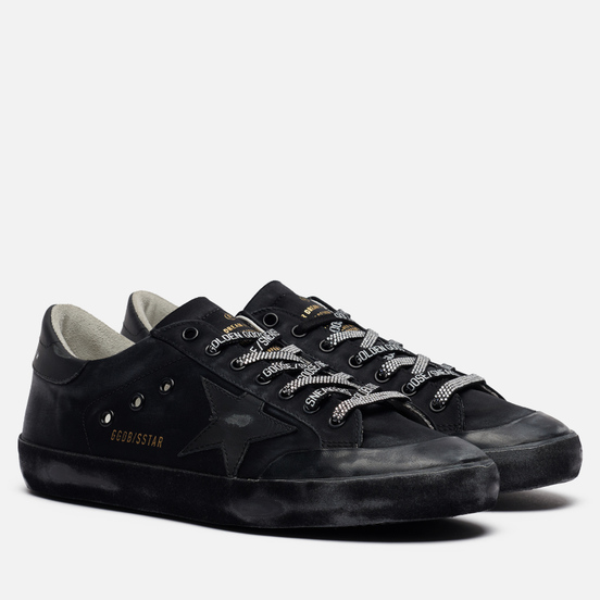 Мужские кроссовки Golden Goose Superstar Satin/Leather Star Black