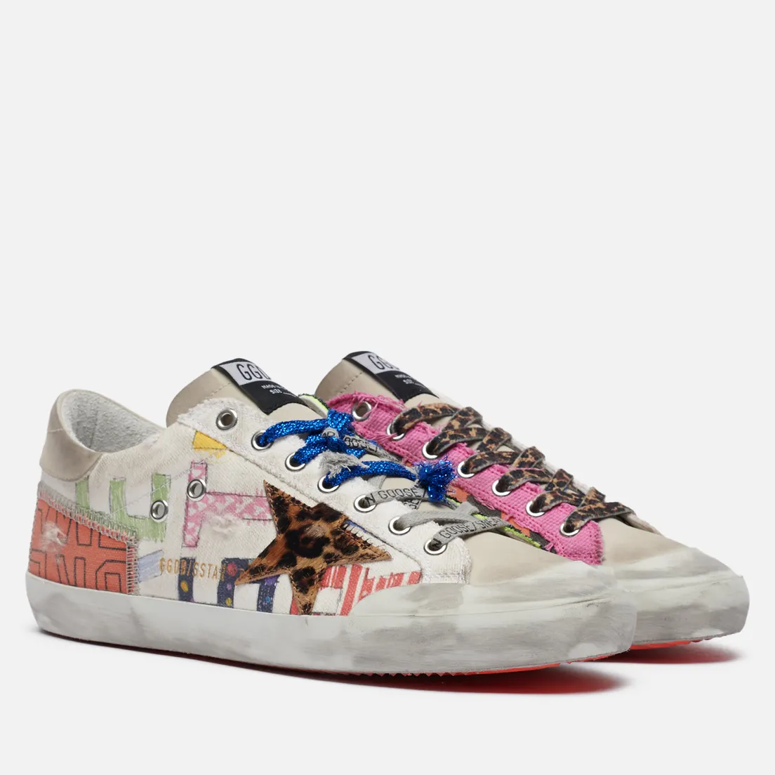 Golden Goose Мужские кроссовки Superstar Canvas Print Leo Horsy/Unstitched Star