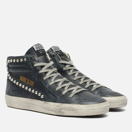Мужские кроссовки Golden Goose Slide Classic Leather Studs Black