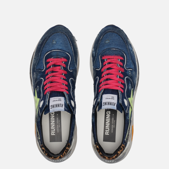 Мужские кроссовки Golden Goose Running Sole Denim/Leather Star Dark Blue/Light Blue/Yellow Fluo/Indaco Leo