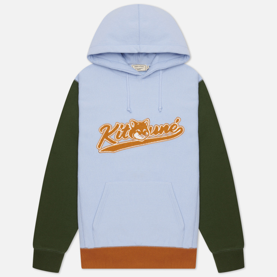 Мужская толстовка Maison Kitsune Varsity Fox Color Block Regular Hoodie Light Blue