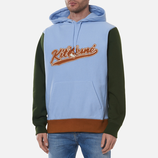 Мужская толстовка Maison Kitsune Varsity Fox Color Block Regular Hoodie Light Blue