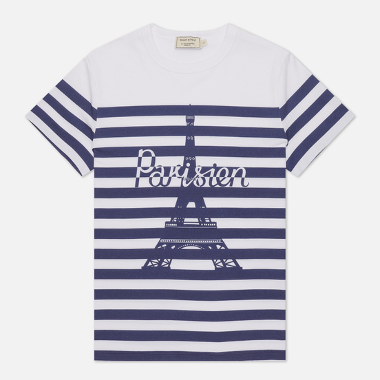 Женская футболка Maison Kitsune Parisien Tower Striped Classic White