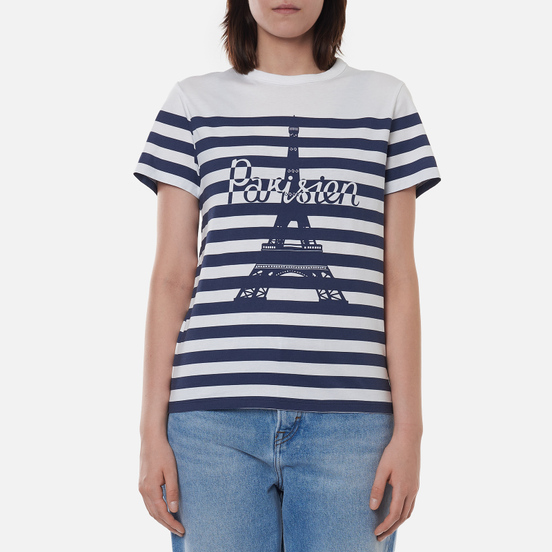 Женская футболка Maison Kitsune Parisien Tower Striped Classic White