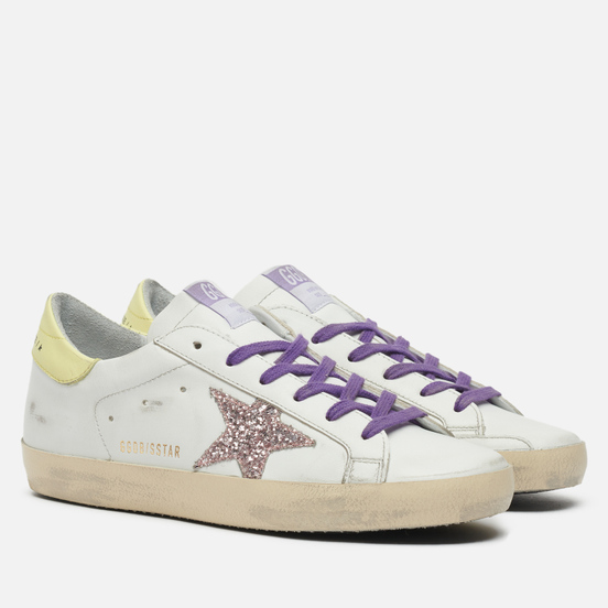 Женские кроссовки Golden Goose Super-Star Leather/Glitter Star White/Pink/Yellow