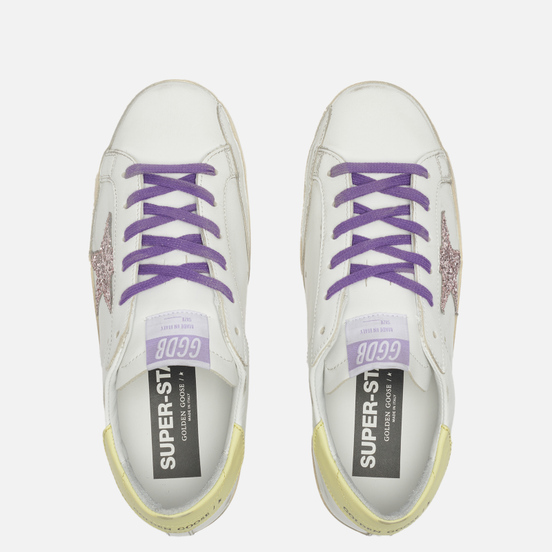 Женские кроссовки Golden Goose Super-Star Leather/Glitter Star White/Pink/Yellow