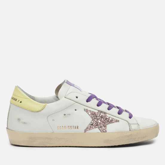 Женские кроссовки Golden Goose Super-Star Leather/Glitter Star White/Pink/Yellow