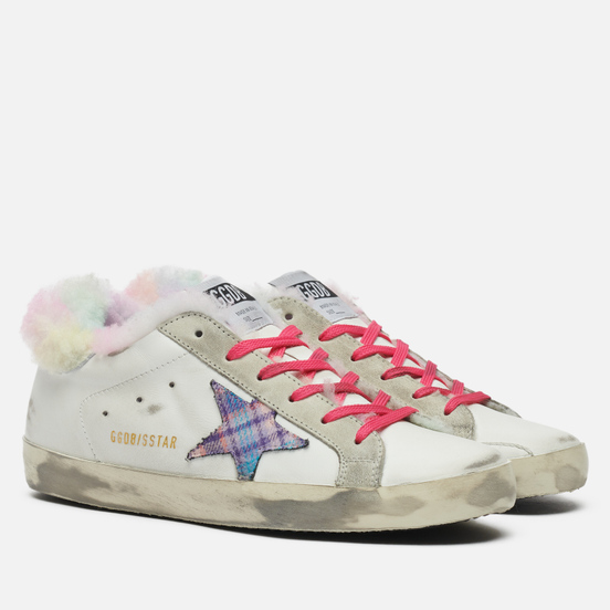 Женские кроссовки Golden Goose Super-Star Leather/Tartan Jacquard Star Tie Dye Print White/Multicolor