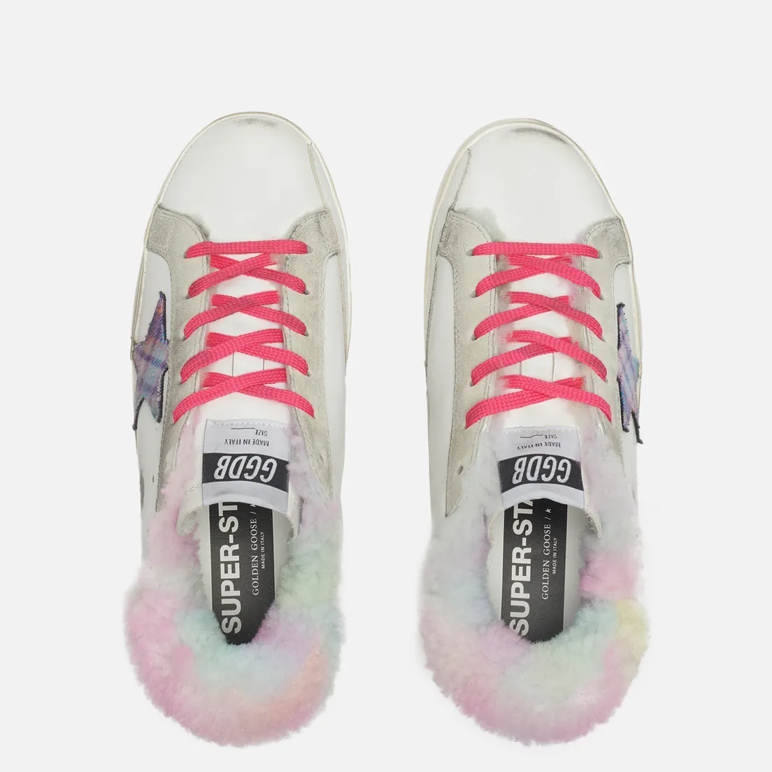 Golden Goose Женские кроссовки Super-Star Leather/Tartan Jacquard Star Tie Dye Print