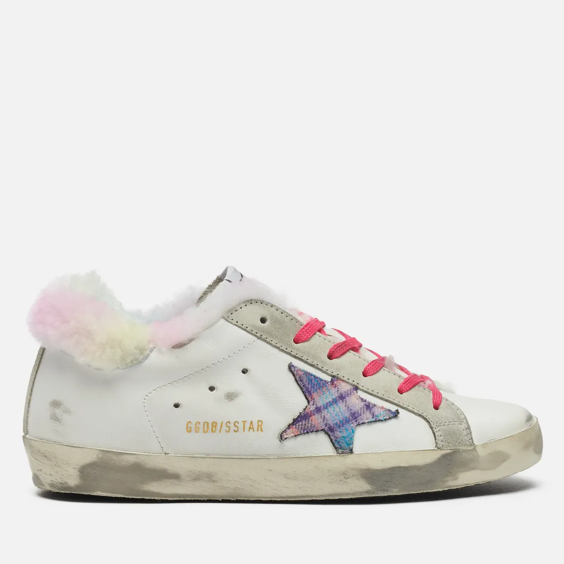 Golden Goose Женские кроссовки Super-Star Leather/Tartan Jacquard Star Tie Dye Print