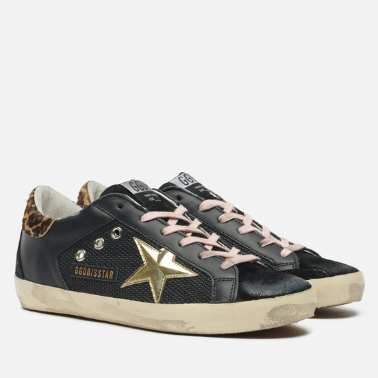 Женские кроссовки Golden Goose Super-Star Leather/Spur 3D Star Black/Gold/Beige/Brown Leo
